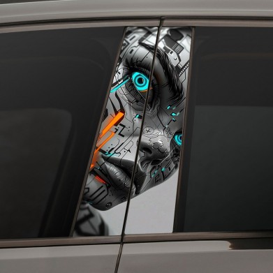 Наклейки на стойки дверей авто - Robotic girl face