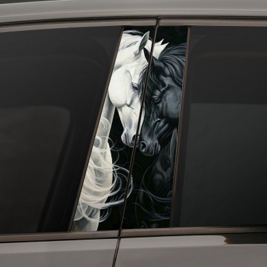 Наклейки на стойки дверей авто - Black and white horse