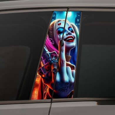 Наклейки на стойки дверей авто - Harley Quinn с пистолетом Наклейки на стойки дверей авто - Harley Quinn с пистолетом