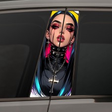 Наклейки на стойки дверей авто - Девушка с крестом арт