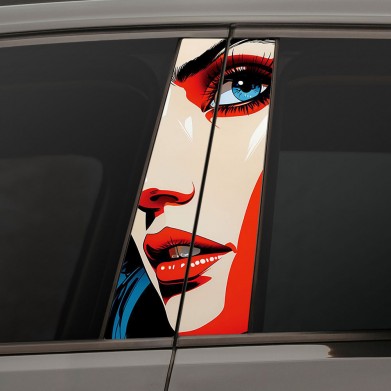 Наклейки на стойки дверей авто - Face with blue eyes Наклейки на стойки дверей авто - Face with blue eyes