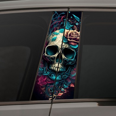 Наклейки на стойки дверей авто - Skull flower art Наклейки на стойки дверей авто - Skull flower art