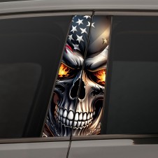Наклейки на стойки дверей авто - Skull Usa flag