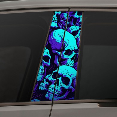 Наклейки на стойки дверей авто - Neon blue skull Наклейки на стойки дверей авто - Neon blue skull