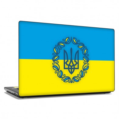 Наклейка на ноутбук - Украинский флаг тризуб