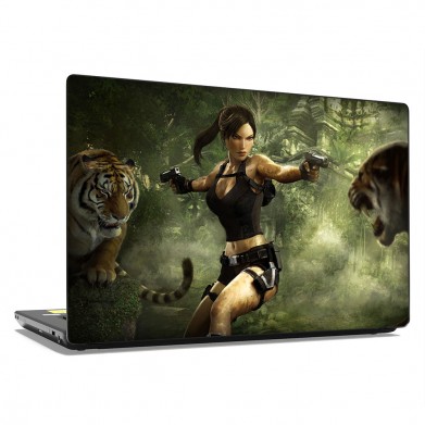 Наклейка на ноутбук - Lara Croft and tigers Наклейка на ноутбук - Lara Croft and tigers